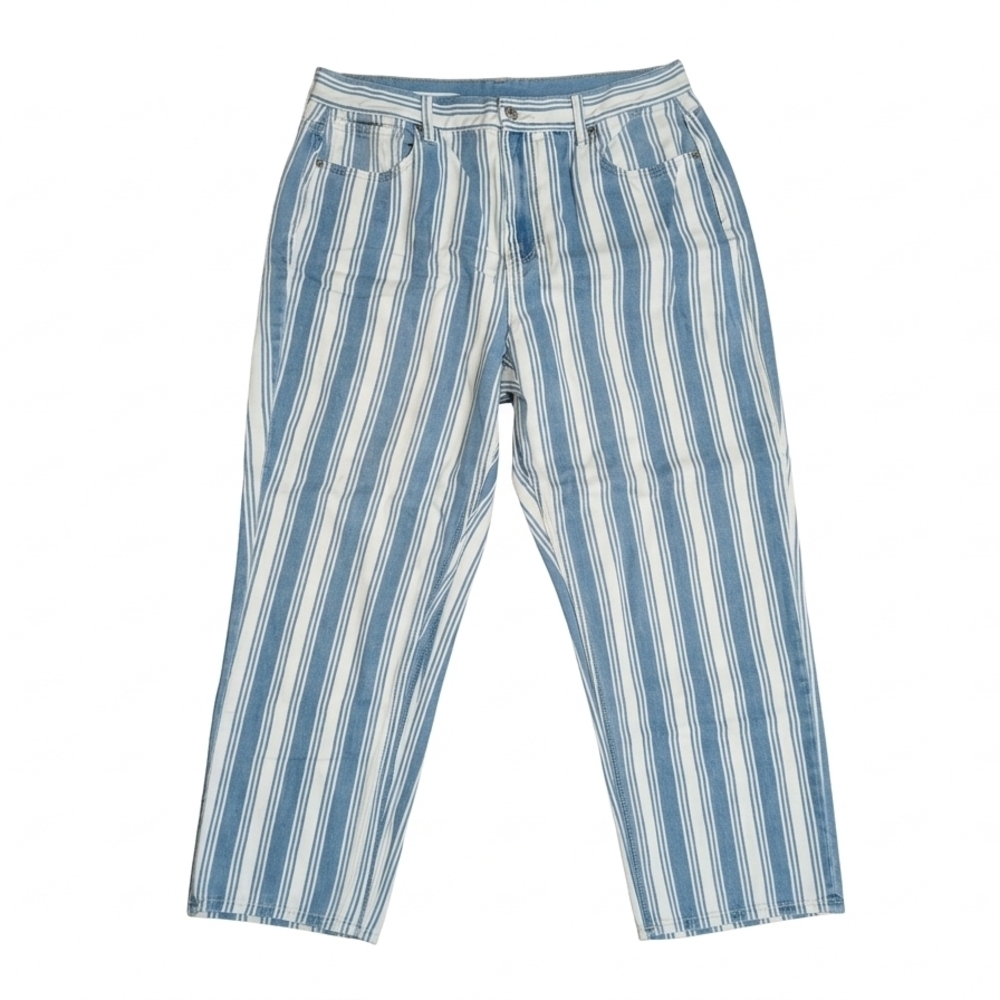 ​American Eagle Striped Mom Jeans High Waisted Blue White Stripe Cotton Sz 16